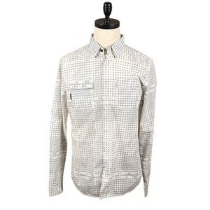 Marc Ecko Cut & Sew Mens Emoji Face Print Button Down Shirt White Black Size M